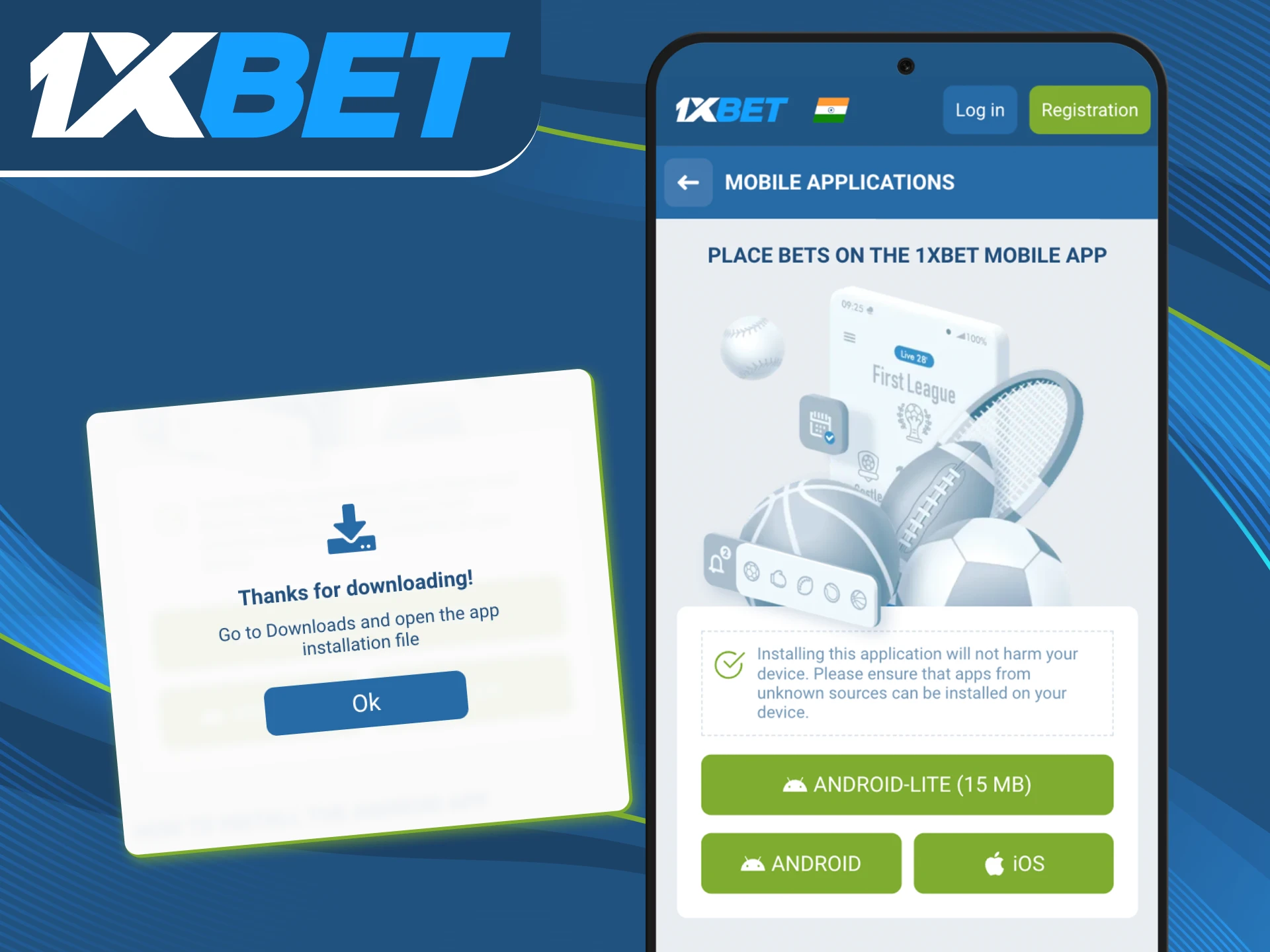 Install the lite app for android online casino 1xbet.
